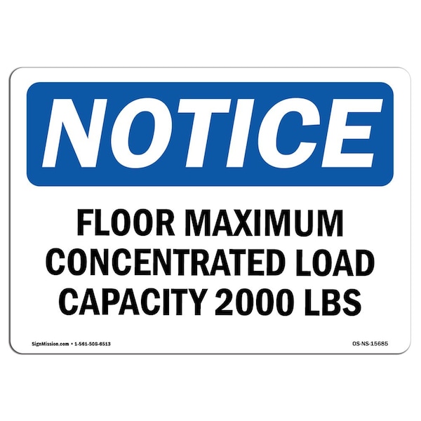 Sign, 3.5" H, Floor Maximum Concentrated Load Capacity Sign, Landscape, NS-D-35-L-15685-10PK